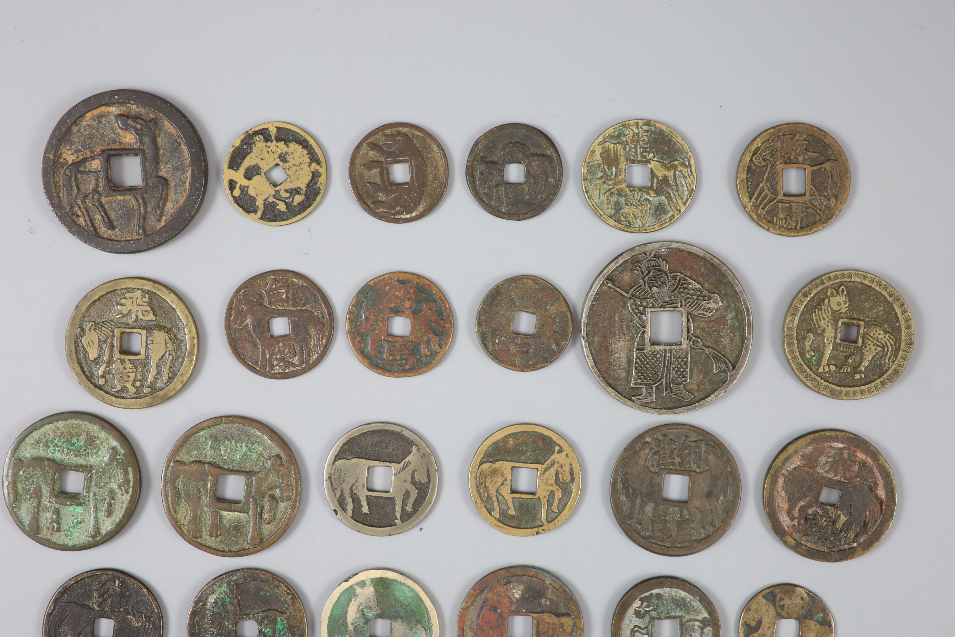 China, 19 bronze horse gaming charms, Qing dynasty - Republic period,